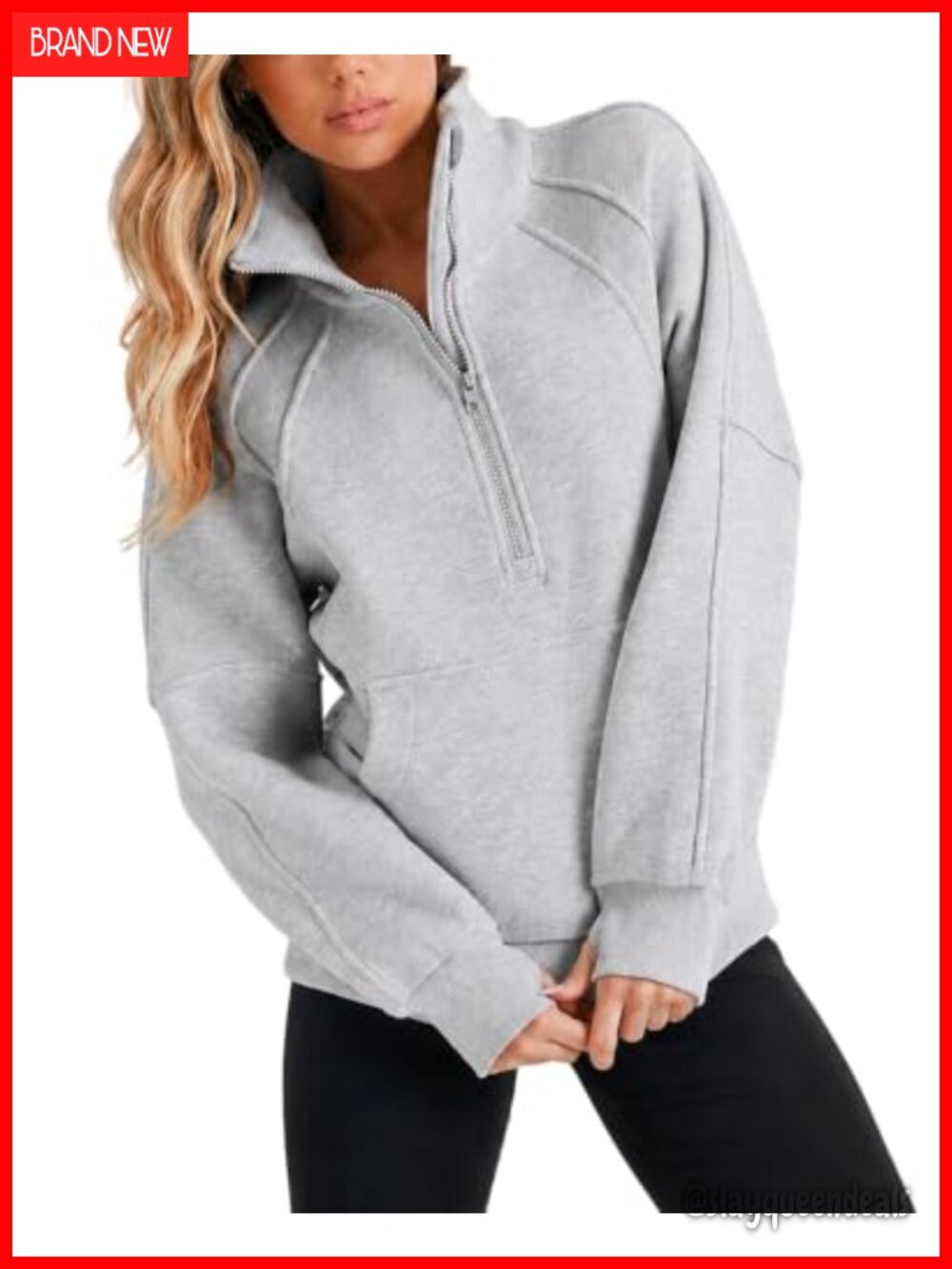 Women's Half Zip Sweatshirt Stand Collar Pullover Kangaroo Pocket